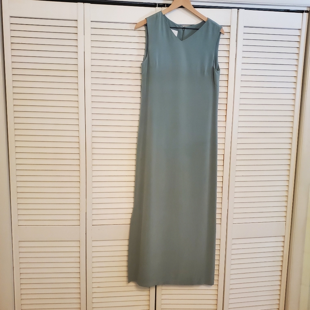 Laura Leigh 100% Silk Elegant Sleeveless Green Maxi Dress, Size 8
